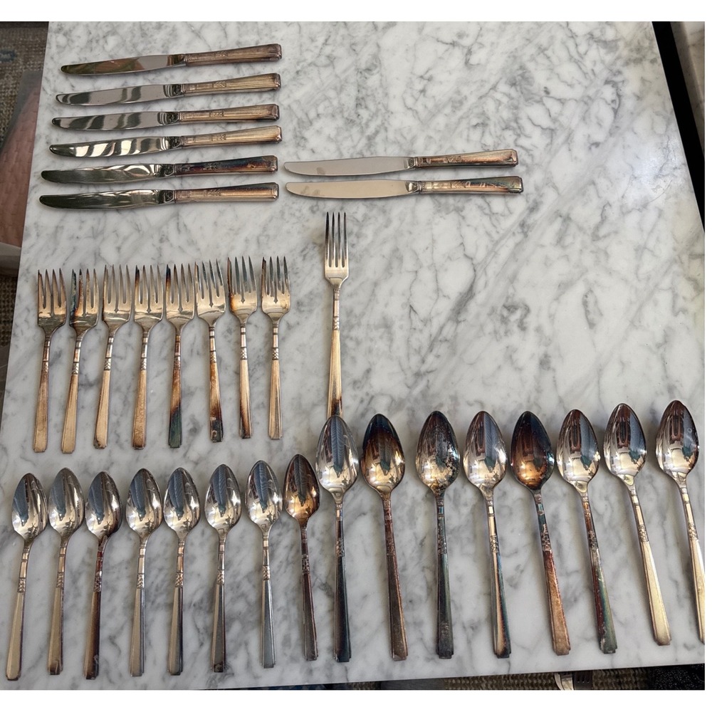 Oneida 1881 Rogers Capri Silverplate Flatware Set 33pc Vintage 1935 Art Deco